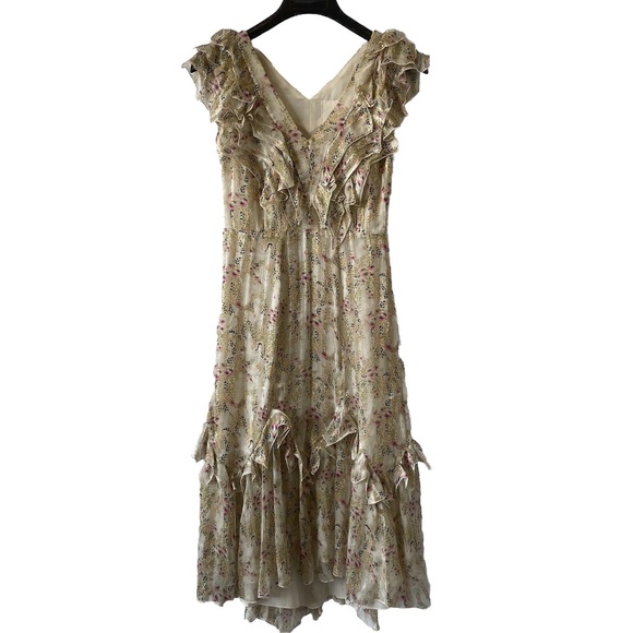 Anna Sui Dresses & Skirts - Anthropologie Anna Sui Dress Romantic Myotosis Midi Silk Cottagecore Ruffle Sz 4